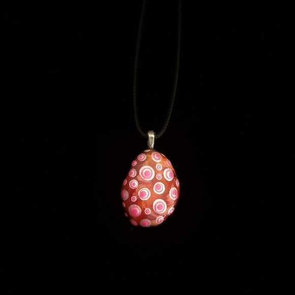 Hand Painted Dot Art Pendant, Pearl and Hot Pink - Picture 5 of 9